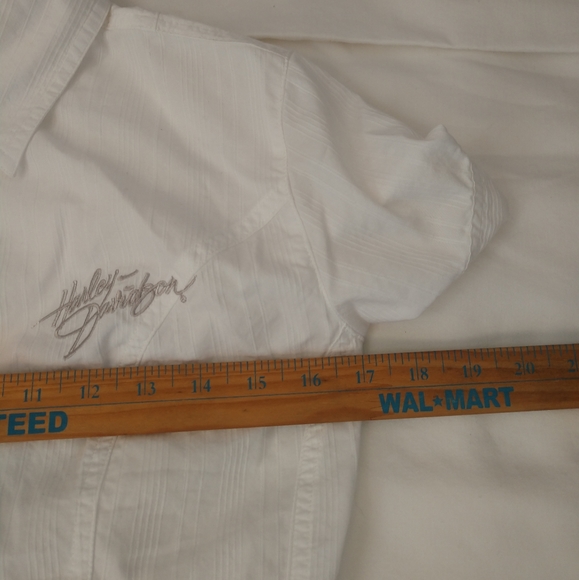 Harley Davidson White Short Sleeve Tie Back Drawstring Cinched Button Down Top - Picture 8 of 8